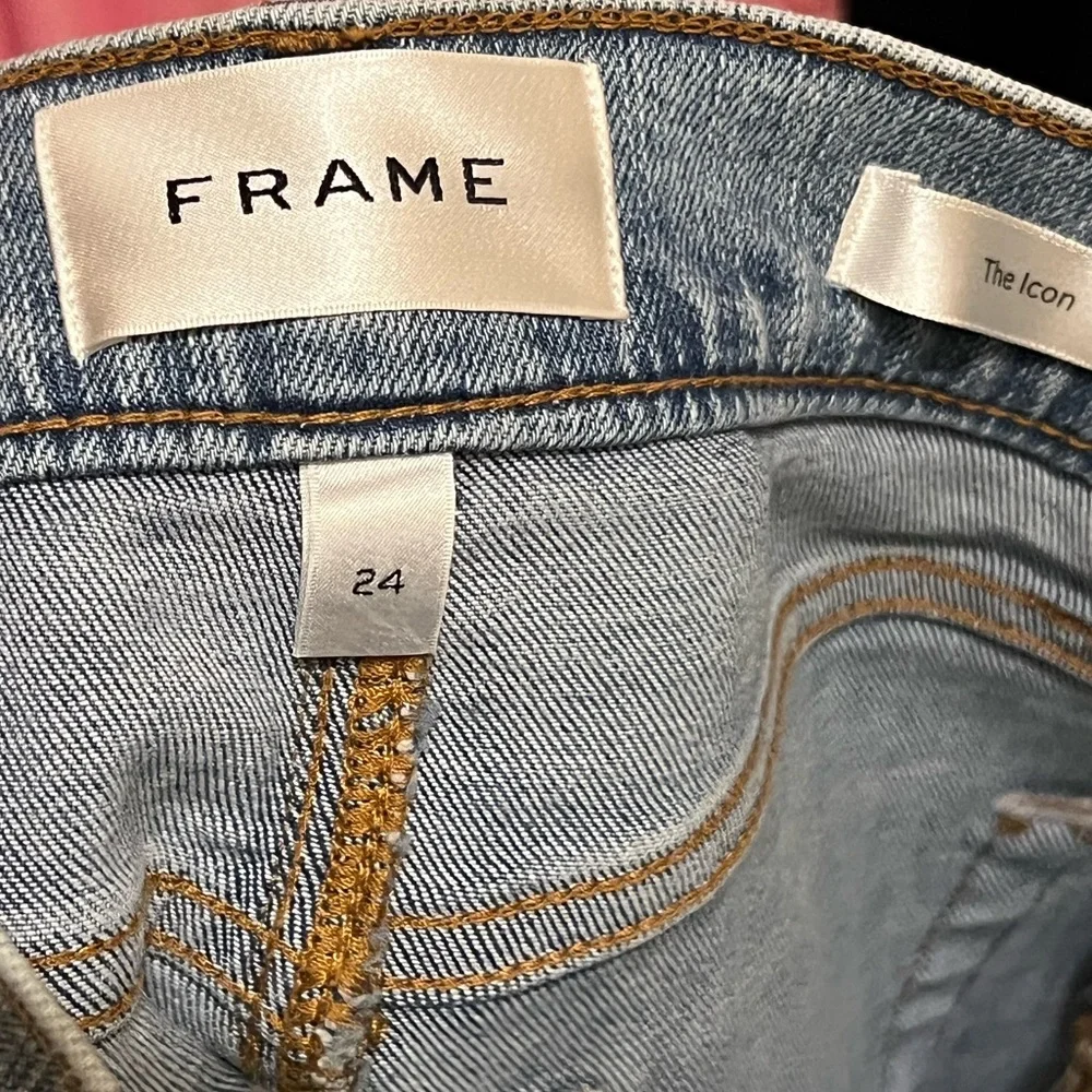 Frame Denim Jeans Icon‎ Flare Raw Hem Wide Leg Sz 24 - Picture 15 of 16